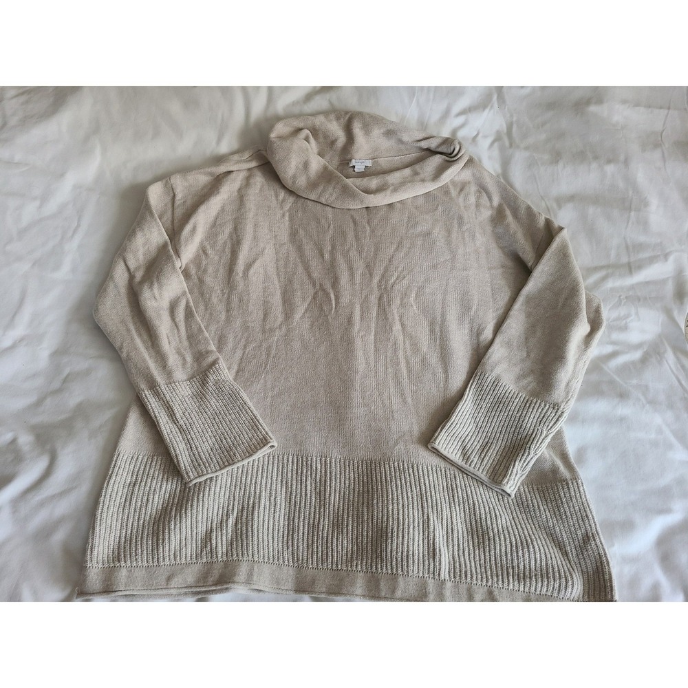 Pure Jill Cowl Neck Sweater J. Jill Beige Knit Long Sleeve Tunic Size L